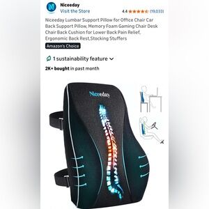 New Niceeday Lumbar Support Chair Pillow Relief Back Pain,Office,Memory Foam